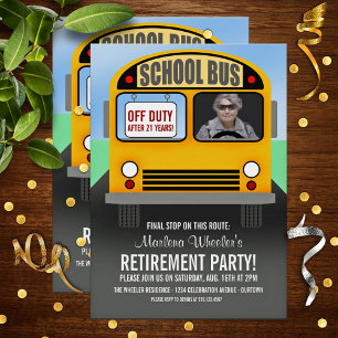 Funny Cartoon School Bus Driver Retirement Party  Invitation