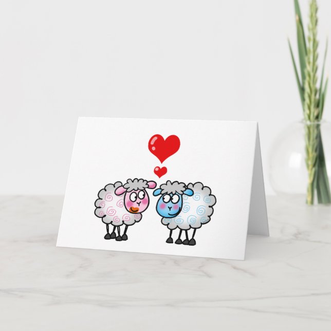 Funny cartoon sheep, Wedding couple Card (Front)