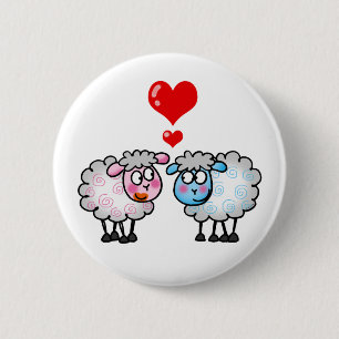 Funny cartoon sheeps, Wedding couple 6 Cm Round Badge