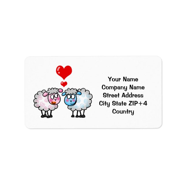 Funny cartoon sheeps, Wedding couple Label (Front)