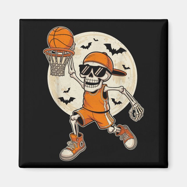 Funny Cartoon Skeleton Basketball Halloween Player Magnet (Front)