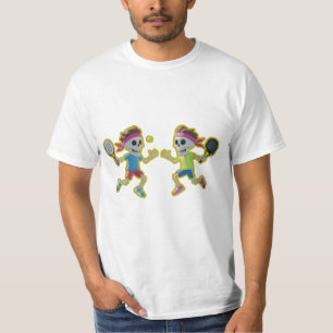 Funny Cartoon Skeletons Playing Padel Tennis – 3D  T-Shirt