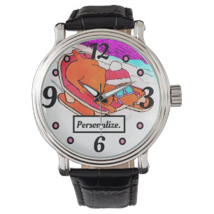 Funny Cartoon Sledding Cartoon Dog Personalised Watch