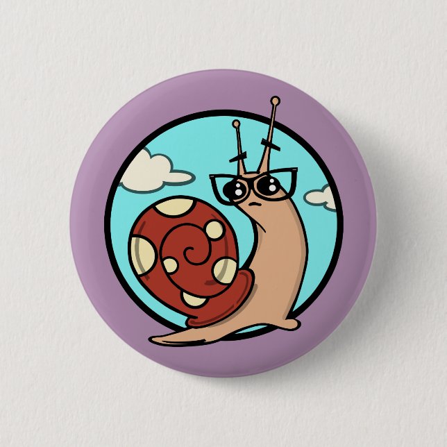 FUNNY CARTOON SNAIL GRAPHIC ROUND PIN BACK BUTTON (Front)