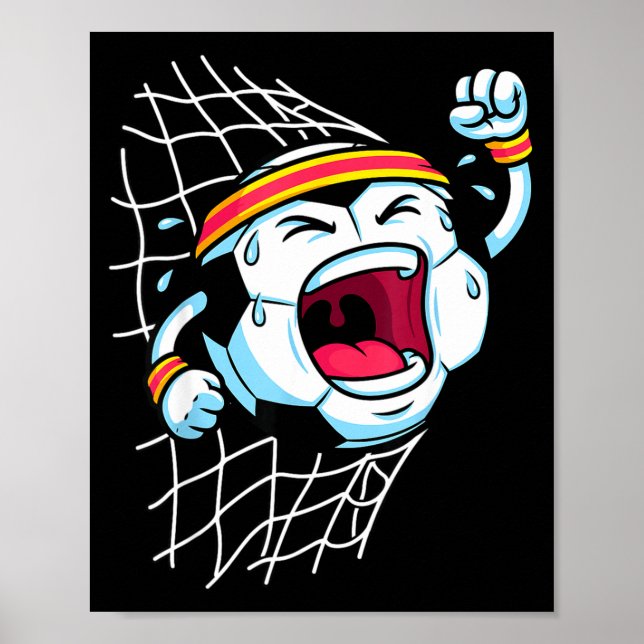 Funny Cartoon Soccer Ball Breaking Net Scoring Goa Poster (Front)