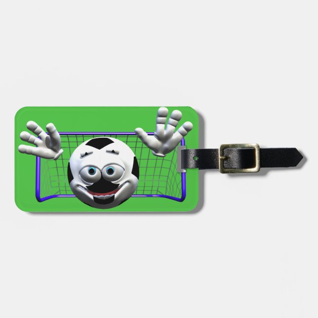 Funny Cartoon Soccer Ball Luggage Tag (Front Horizontal)