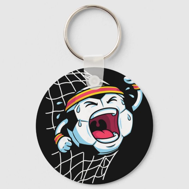 Funny Cartoon Soccer Ll Breaking Net Scoring Goal  Key Ring (Front)
