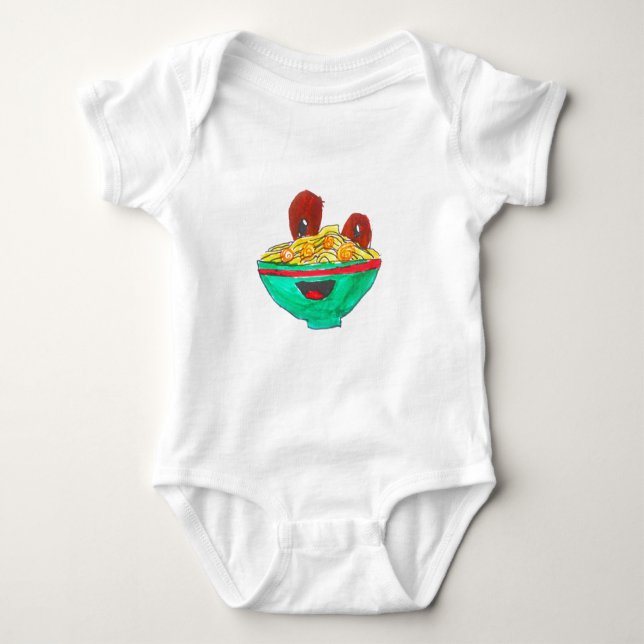 Funny cartoon spaghetti meatballs art baby bodysuit (Front)