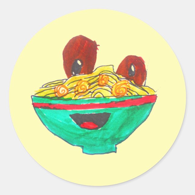 Funny cartoon spaghetti meatballs art classic round sticker (Front)