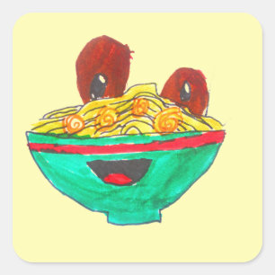 Funny cartoon spaghetti meatballs art square sticker