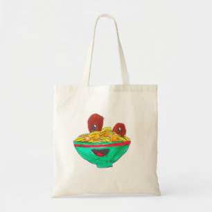 Funny cartoon spaghetti meatballs art tote bag