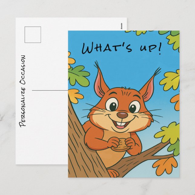 Funny Cartoon Squirrel Cute Hello There From Hi  Holiday Postcard (Front/Back)