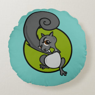 FUNNY CARTOON SQUIRREL ROUND THROW PILLOW