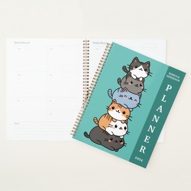 Funny Cartoon Stack Of Cats Personalised  Planner (Display)