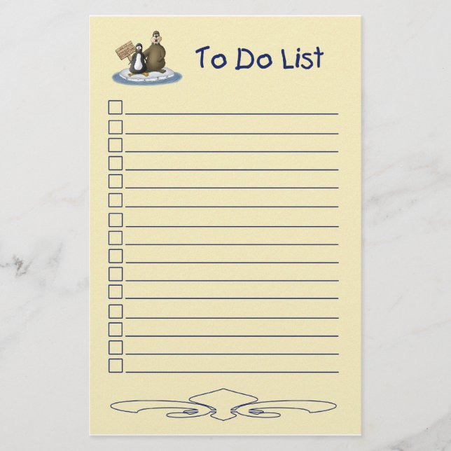 Funny Cartoon Stationery: Penguin and Walrus To-Do Stationery (Front)