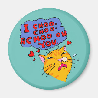 Funny Cartoon Style Orange Cat Love Magnet