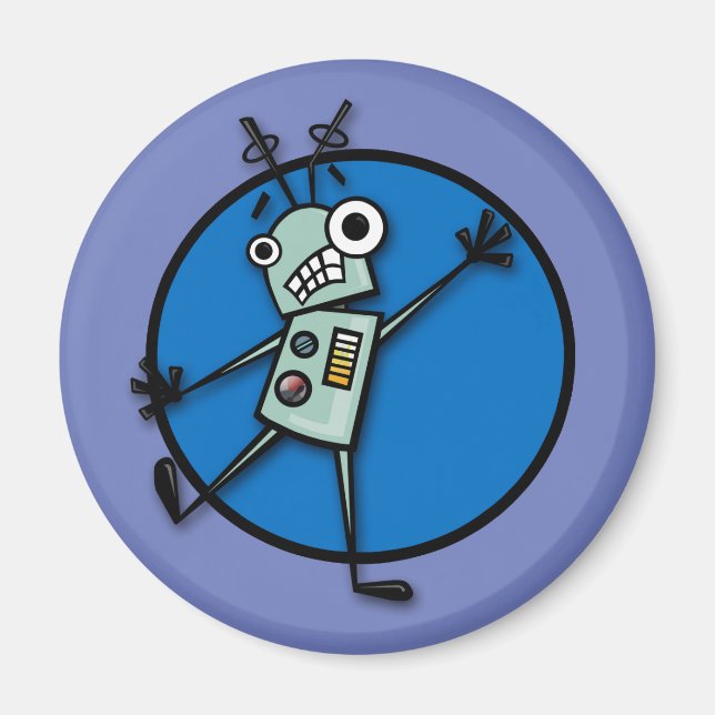 FUNNY CARTOON STYLE ROBOT ROUND MAGNET (Front)