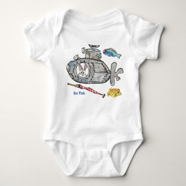 Funny Cartoon Submarine Fishes Baby Baby Bodysuit (Front)