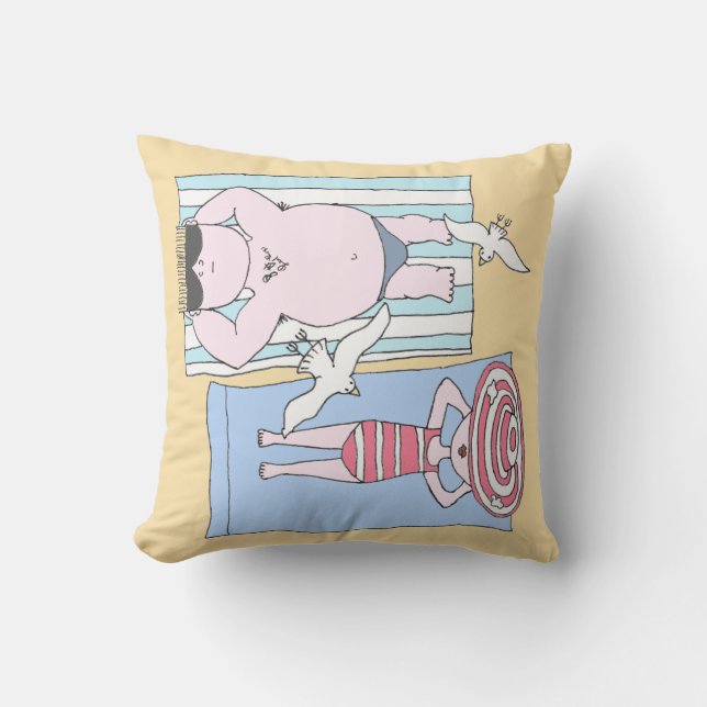 Funny Cartoon Sunbathers Cushion (Front)