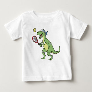  Funny Cartoon T-Rex Playing Tennis Dinosaur Baby T-Shirt