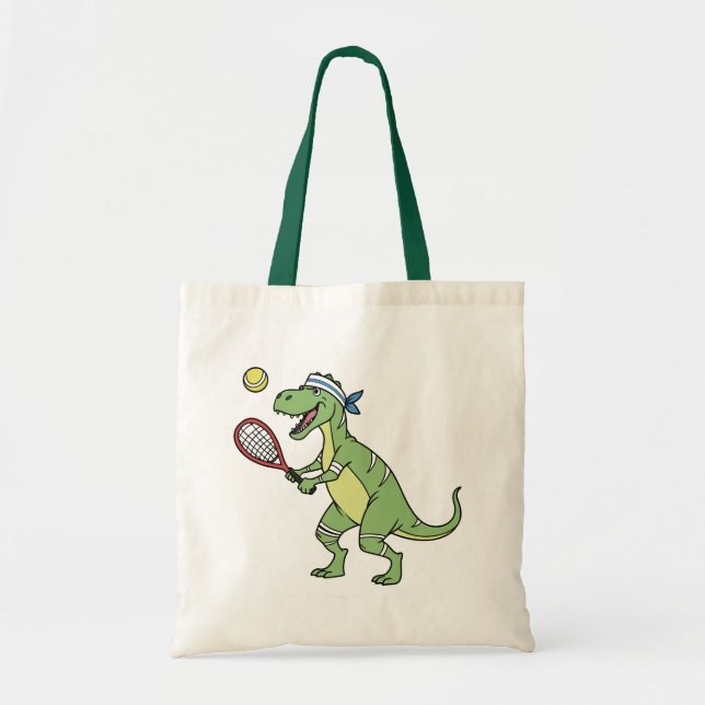  Funny Cartoon T-Rex Playing Tennis Dinosaur Tote Bag (Front)