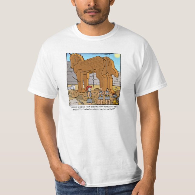 Funny Cartoon T-shirt- Trojan Horse T-Shirt (Front)
