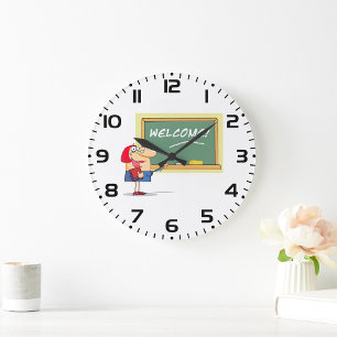 Funny Cartoon Teacher Welcome Back to School Large Clock