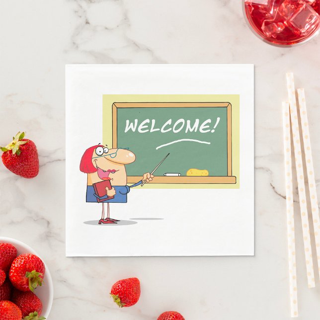 Funny Cartoon Teacher Welcome Back to School Napkin (Creator Uploaded)