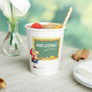 Funny Cartoon Teacher Welcome Back to School Paper Cups