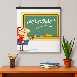Funny Cartoon Teacher Welcome Back to School Poster