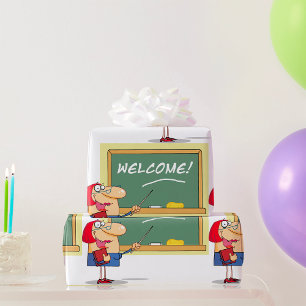 Funny Cartoon Teacher Welcome Back to School Wrapping Paper