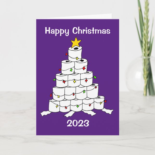 Funny Cartoon Toilet Roll Christmas Tree Holiday Card (Front)