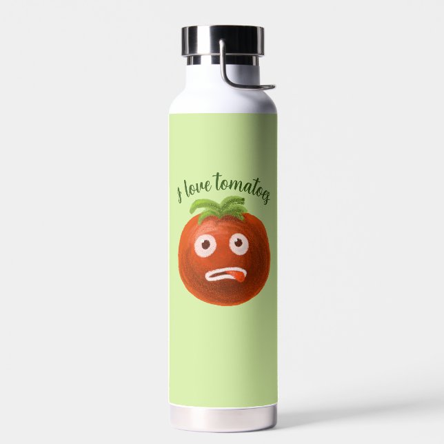 Funny Cartoon Tomato Green Vegan Vegetarian Water Bottle (Left)