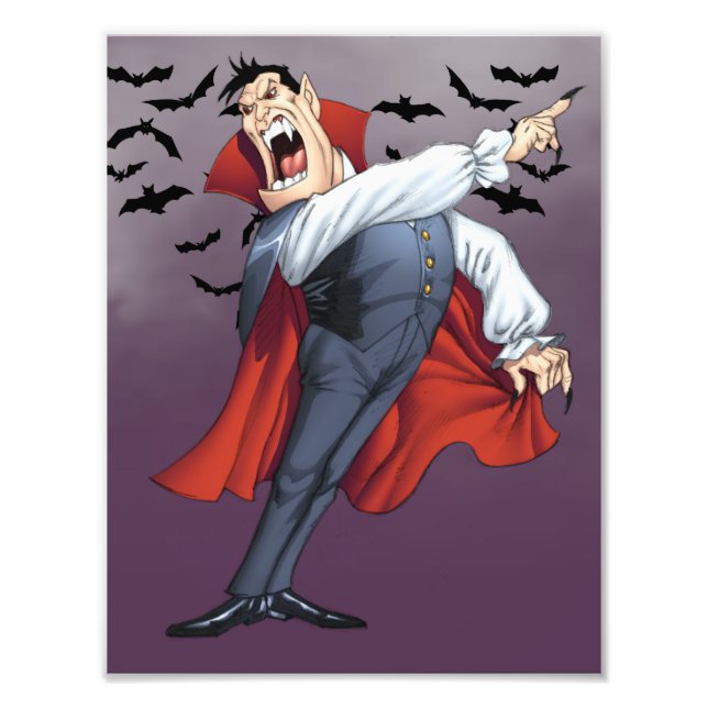 Funny Cartoon Vampire with Bats by Al Rio Photo Print (Front)