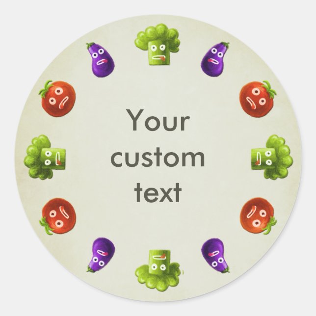 Funny Cartoon Vegetables Classic Round Sticker (Front)