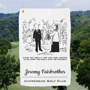 Funny Cartoon - Vicar Says No Time For Lawyers Golf Towel