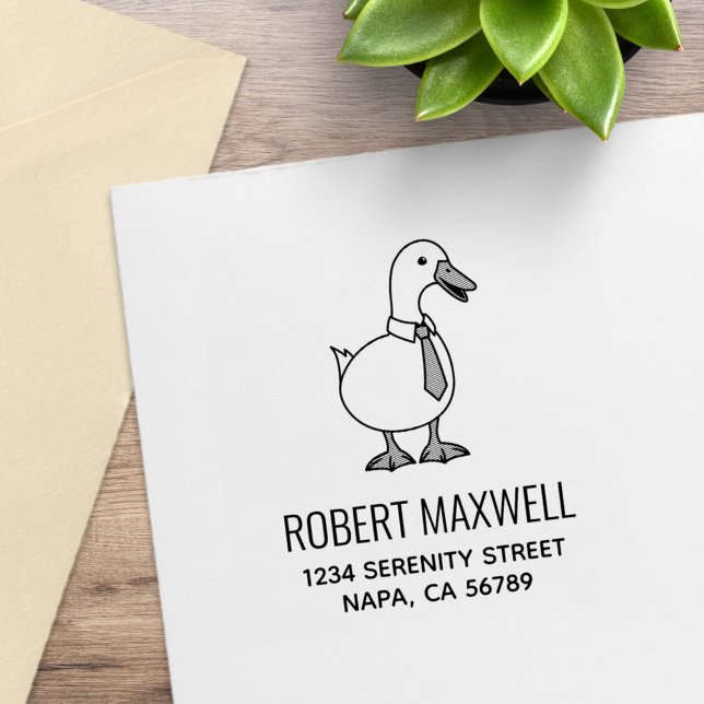 Funny Cartoon White Duck Pet Necktie Address Rubber Stamp (Creator Uploaded)