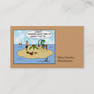 Funny Cartoon Woodturner on Deserted Island Business Card