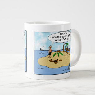 Funny Cartoon Woodturner on Deserted Island Large Coffee Mug