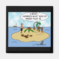 Funny Cartoon Woodturner on Deserted Island