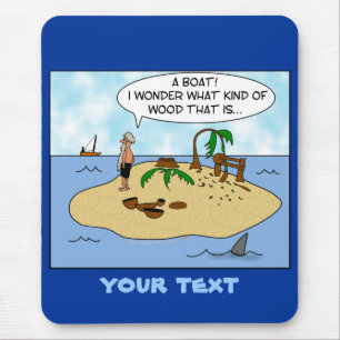 Funny Cartoon Woodturner on Deserted Island Mouse Pad