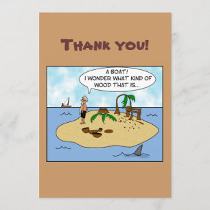 Funny Cartoon Woodturner on Deserted Island Thank You Card
