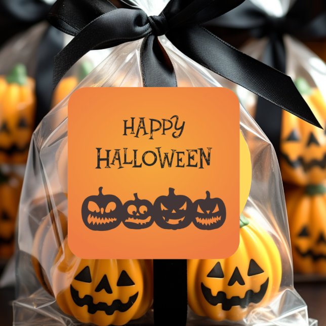 Funny Carved Halloween Pumpkin Quartet Square Sticker (Creator Uploaded)