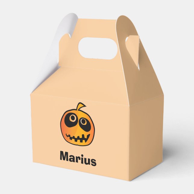 Funny Carved Orange Halloween Pumpkin Face Name Favour Box (Front Side)