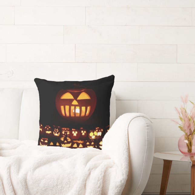Funny Carved Pumpkins Jack O'Lantern Halloween Cushion (Couch)