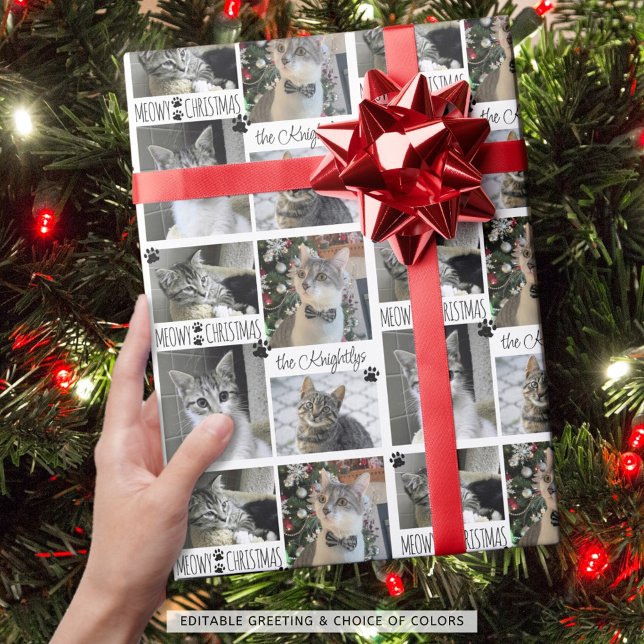 Funny Cat 4 Photo MEOWY CHRISTMAS Personalised Wrapping Paper (Creator Uploaded)