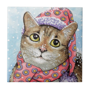 Funny Cat 642 Winter Snow Ceramic Tile