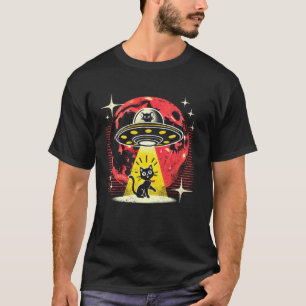 Funny Cat Alien Abduction Retro UFO Encounter Sci- T-Shirt