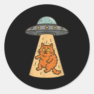 Funny Cat Alien Abduction Ufo Spaceship Kitty Sci Classic Round Sticker