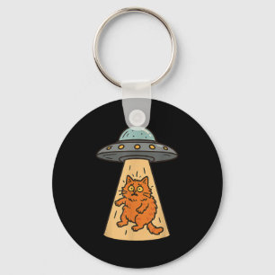 Funny Cat Alien Abduction Ufo Spaceship Kitty Sci Key Ring